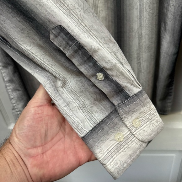 Vertical Stripe Button Down Shirt Irreverent Mens L Gray Black Casual - Picture 5 of 9